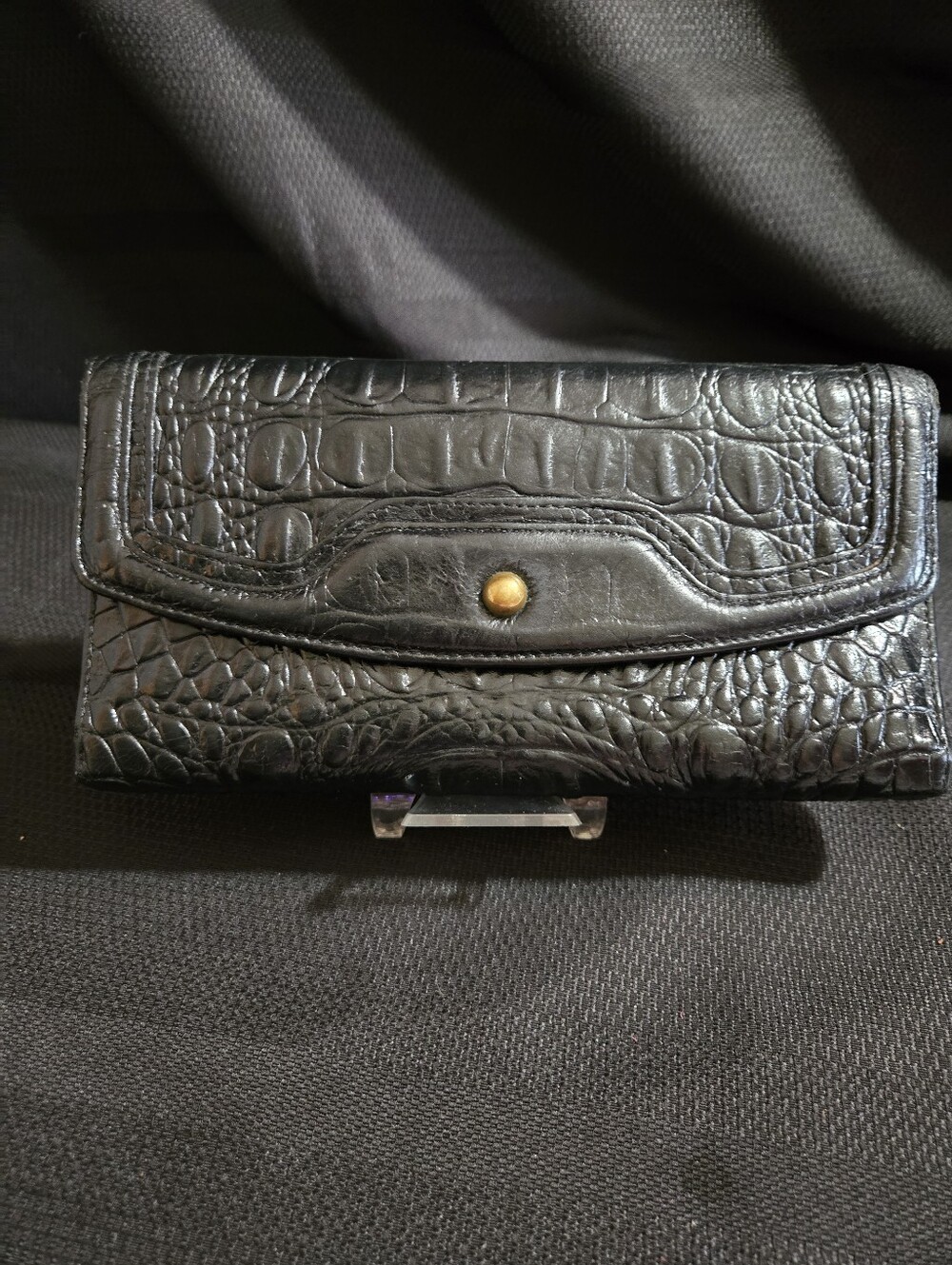Brahmin Vintage Black Croc-Embossed Leather EUC